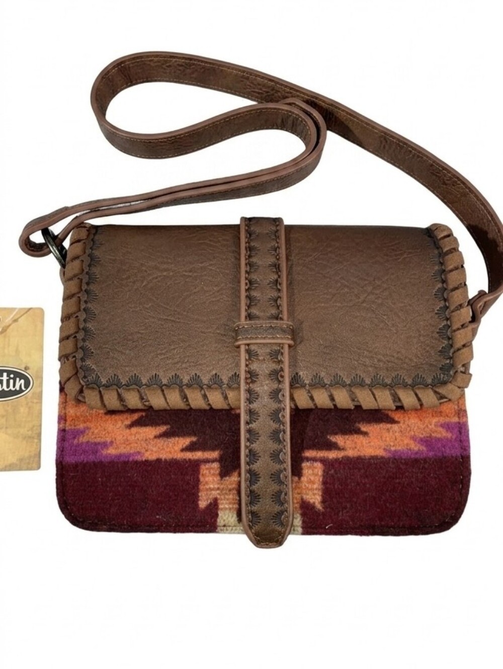 Justin Boots Brown Aztec Pattern Crossbody Bag, NWT